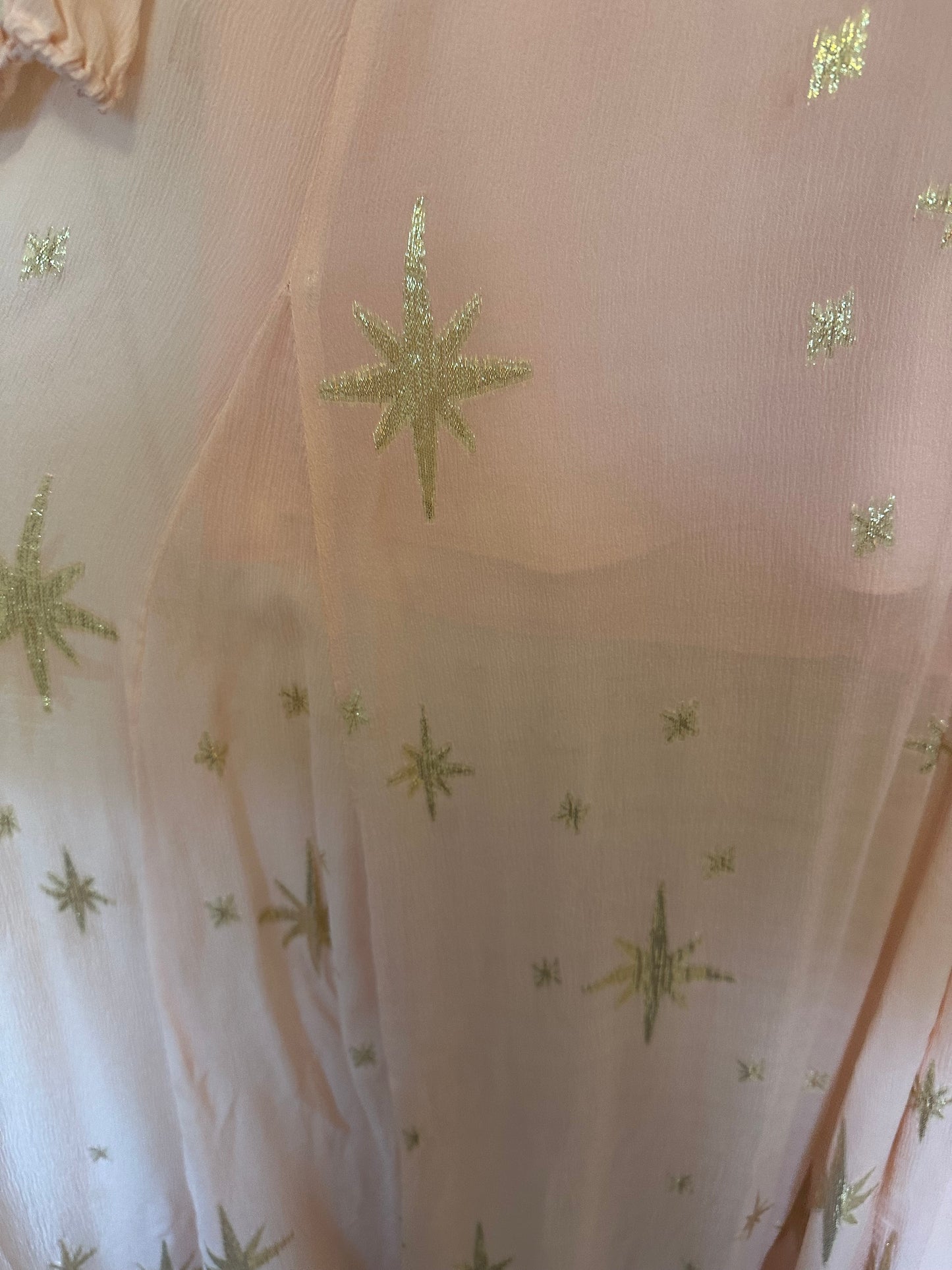For Love & Lemons Silk Gilded Star Maxi Dress Size Pink Gold Size Large