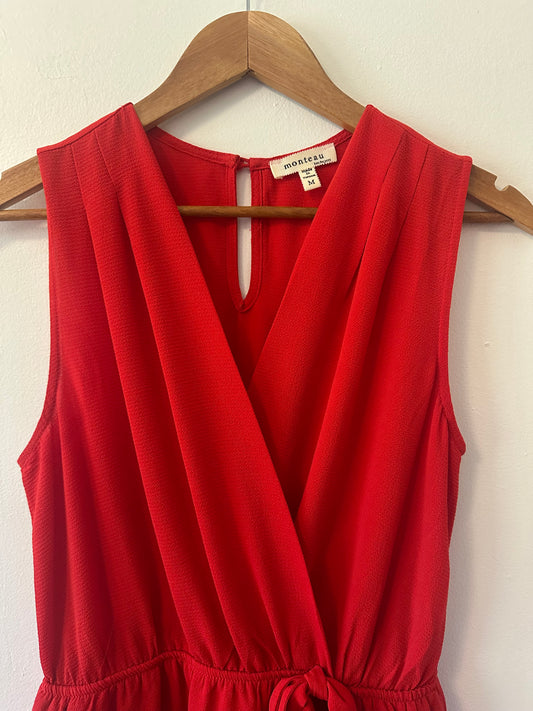 Monteau Red Wrap Tie Front V-Neck Mini Dress | Size Medium