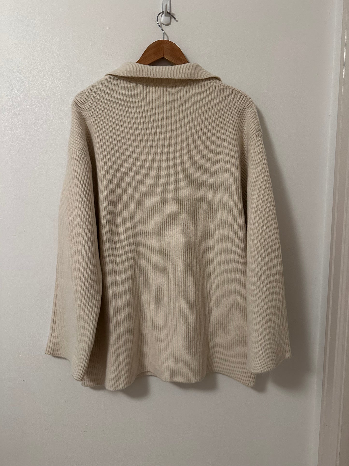 H&M Ivory Tunic Length Polo V-Neck Women's Sweater | Size Large