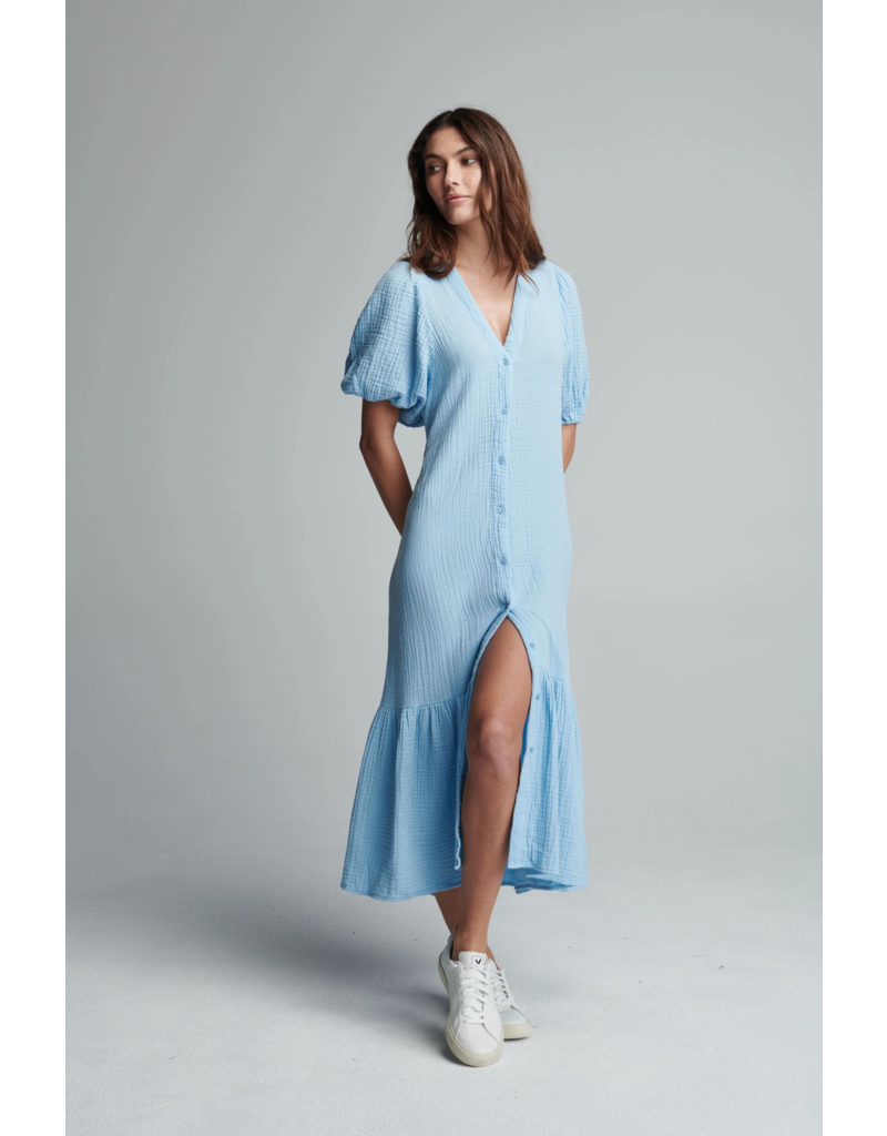 Sundays - Light Blue Decker Button Front Dress in Cotton Gauze | Size Small