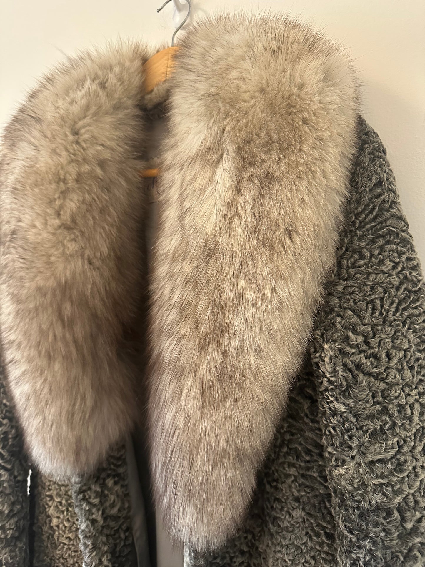 Vintage Gray Lamb and Mink Fur Women's Coat