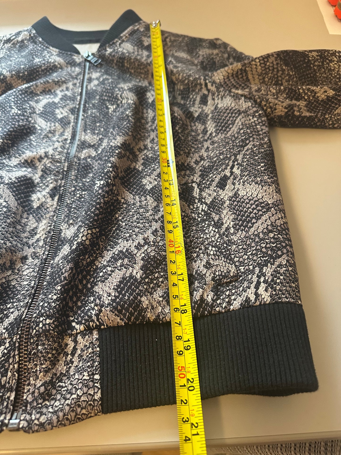 Banana Republic Black and Gray Snake Print Bomber Zip Up Jacket | Size Small