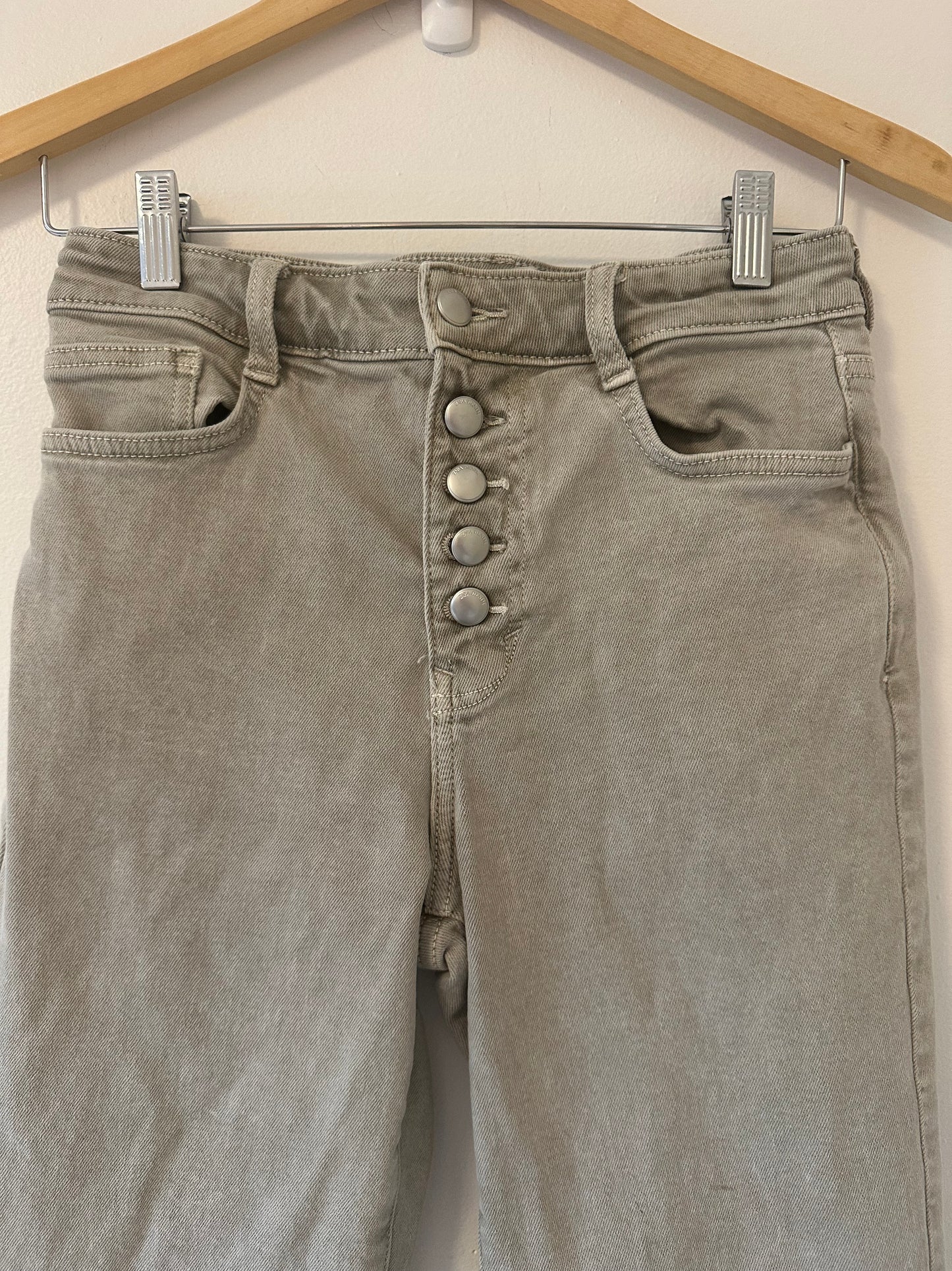 Zara Sage Green Button Fly High Rise Crop Flare Jeans - Size 4