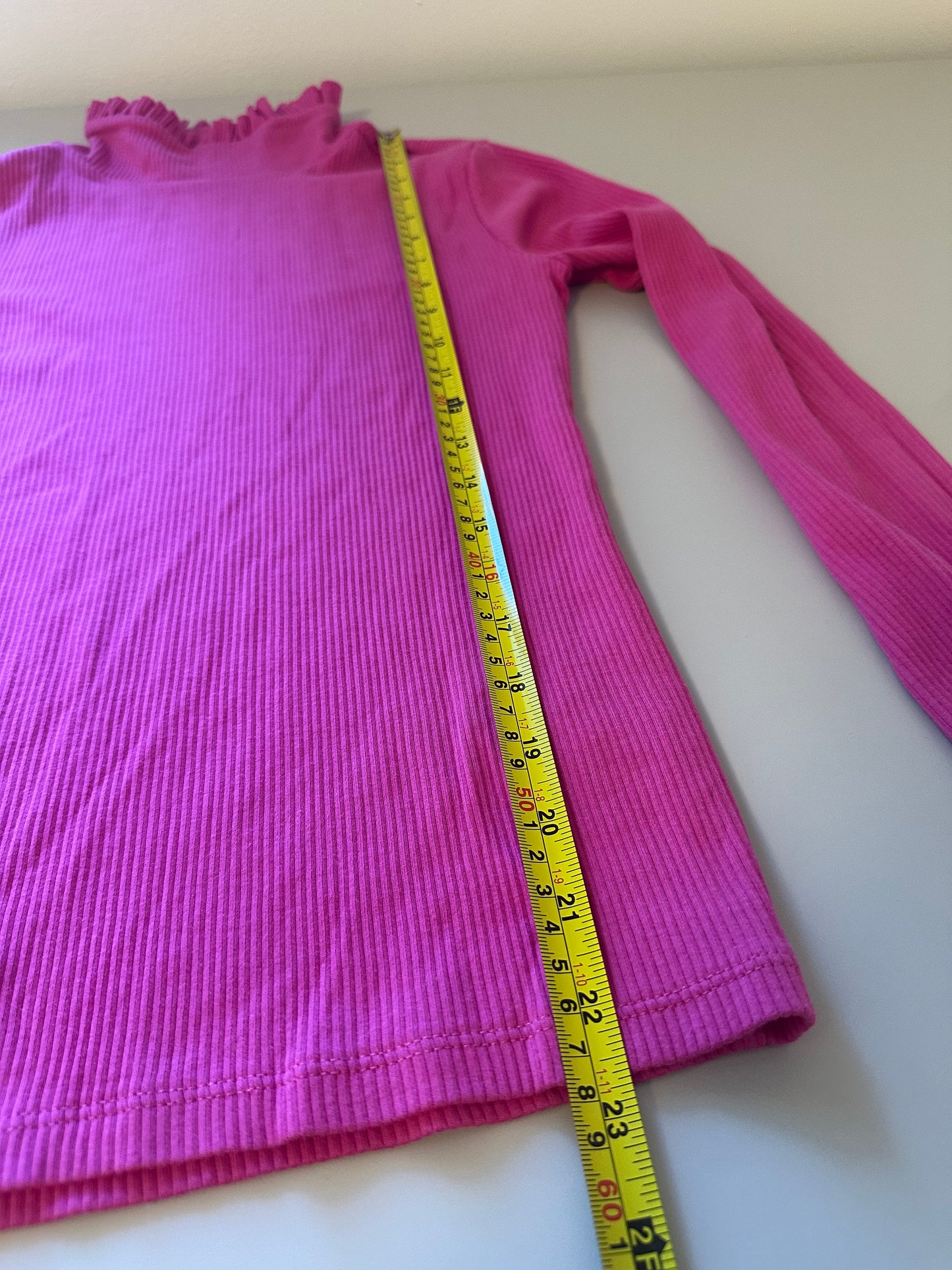 J. Crew - Vintage Rib Knit Pink Ruffled Neck Turtleneck Top | Size Small