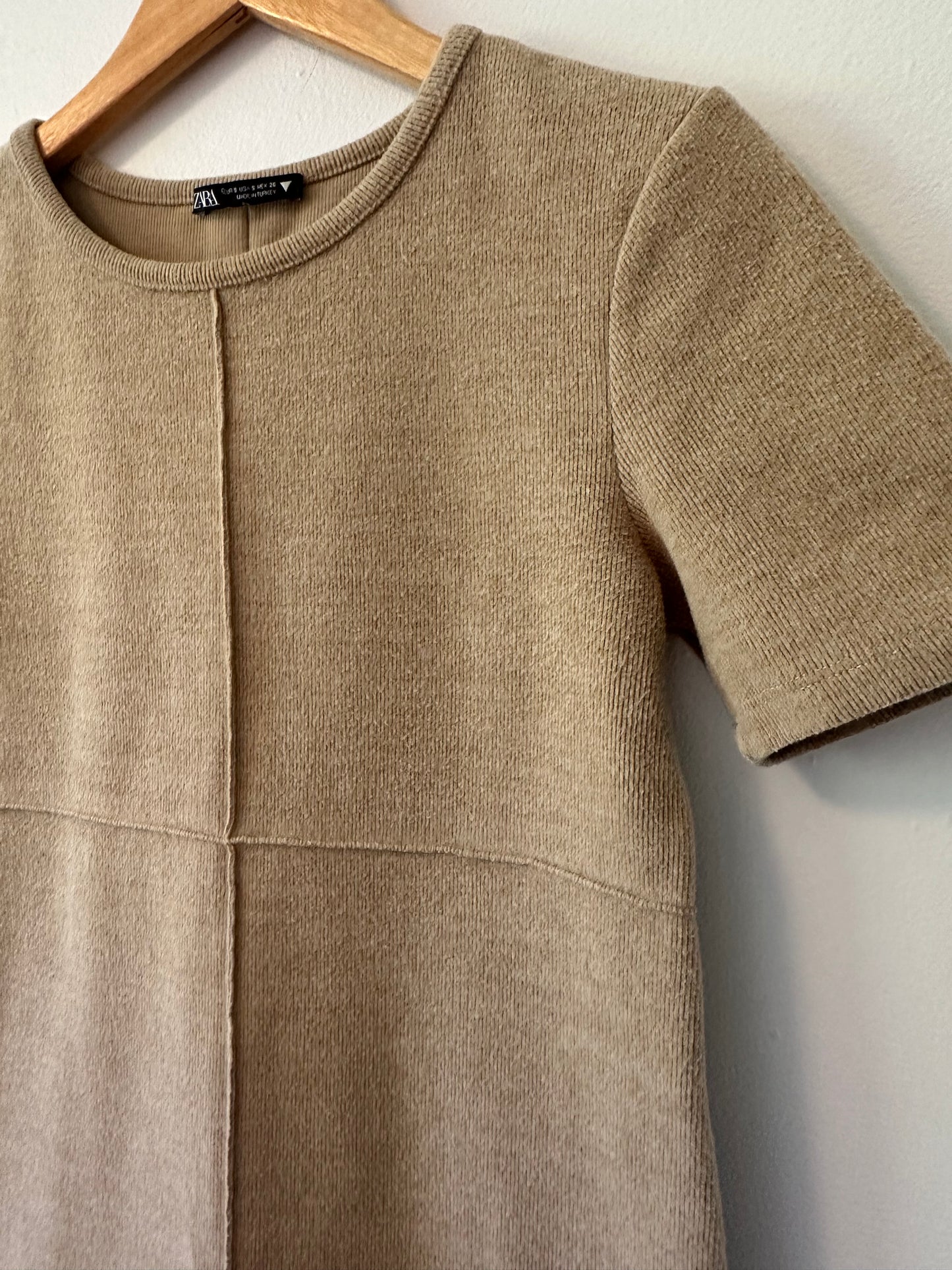 Zara Tan Mini Sweater Dress with Short Sleeves | Size Small