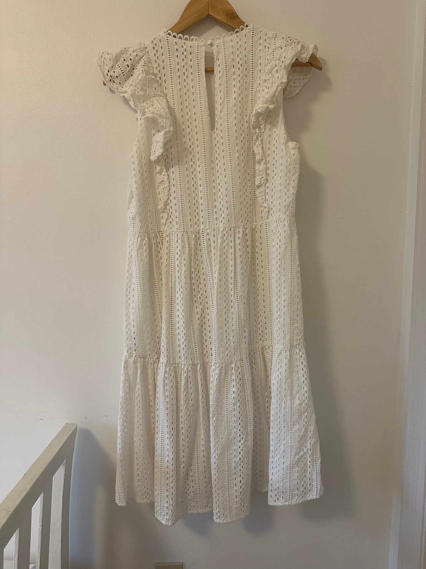 Crosby by Mollie Burch White Eyelet Ruffle Dress Size Medium