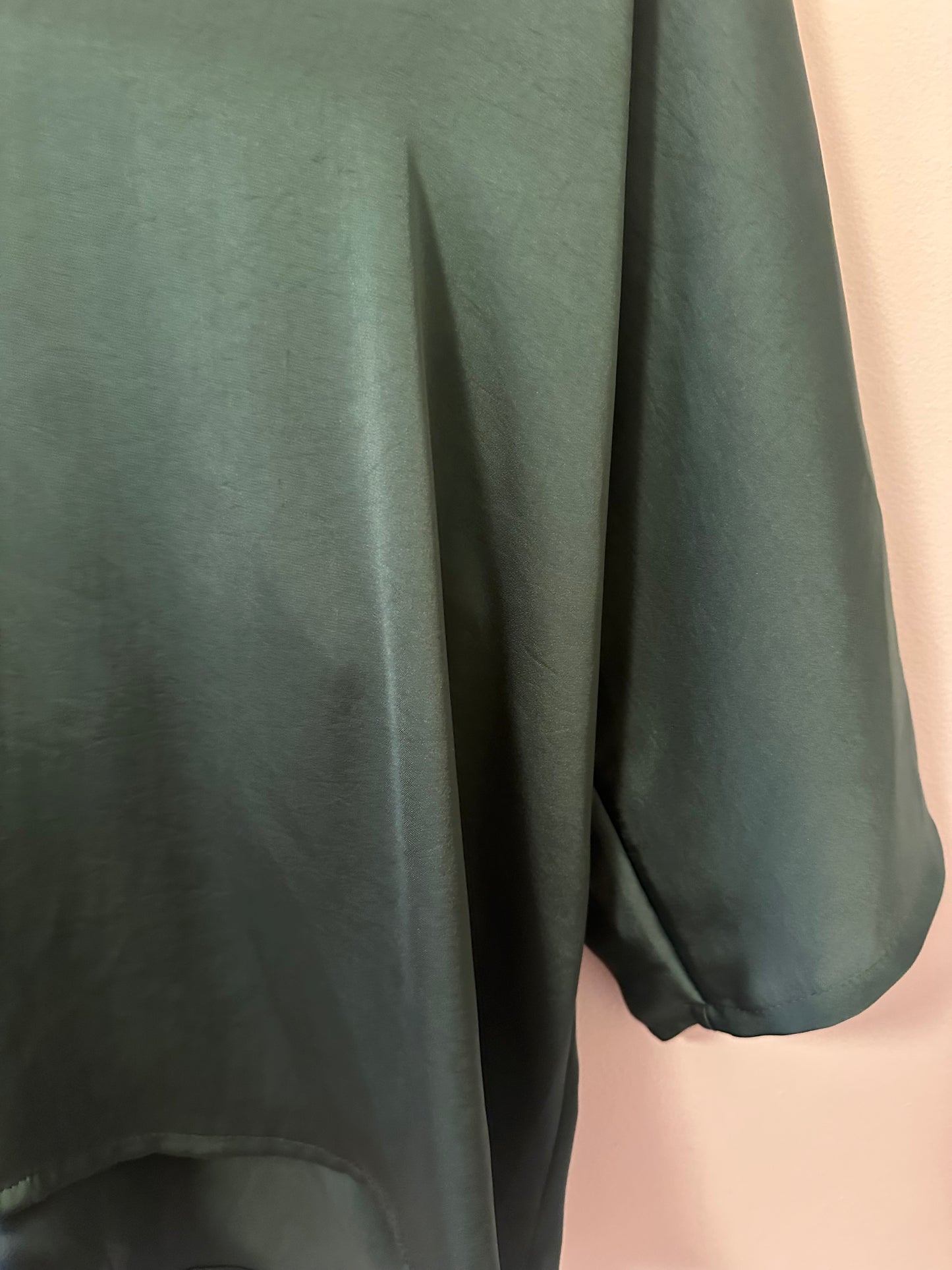 The Reset R Label Deep Green V-Neck Silky Loose Blouse | Size Medium