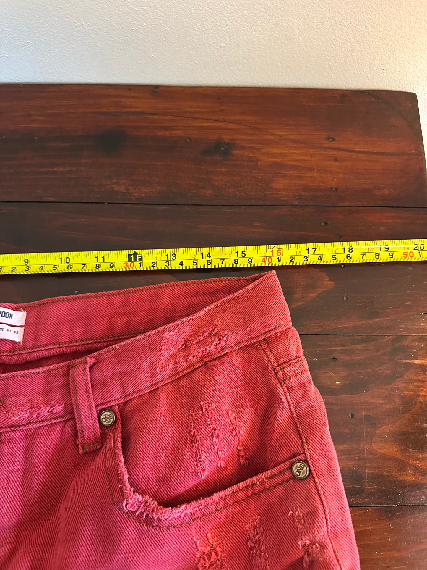 One Teaspoon Red Distressed Bandit Jean Shorts - Size 28