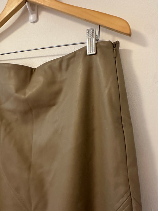 Topshop Faux Leather Tan Pencil Midi Skirt | Size 10