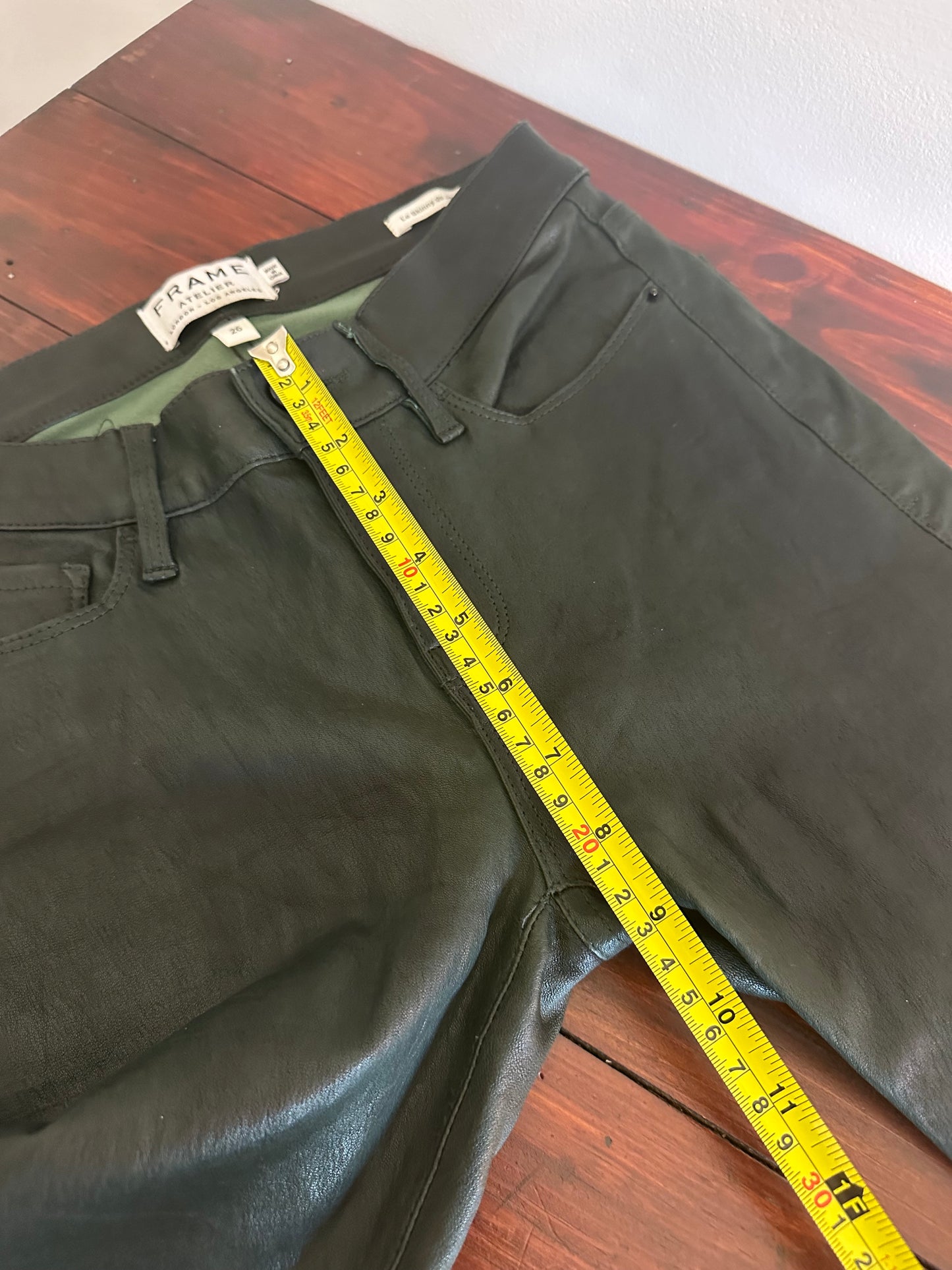 Frame Atelier Dark Green Leather Lamb Skin Pants - Size 26