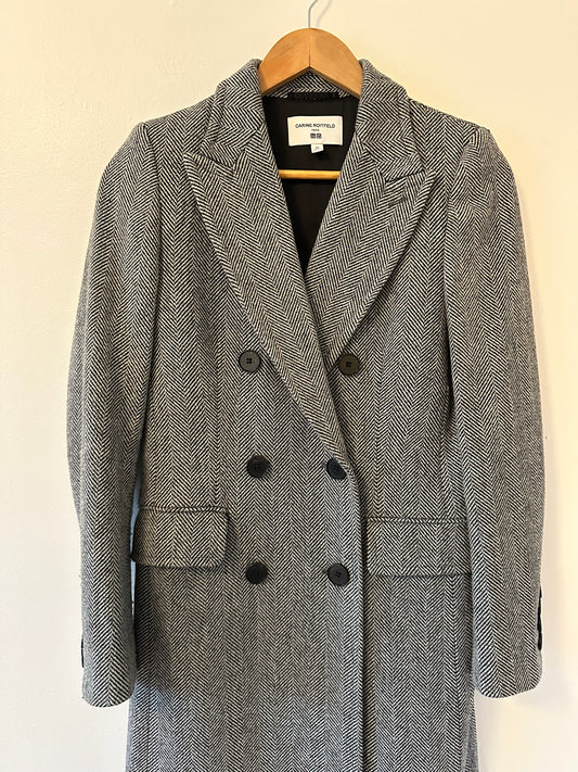Uniqlo x Carine Roitfeld Herringbone Wool Blend Double Breasted Coat | Size XS