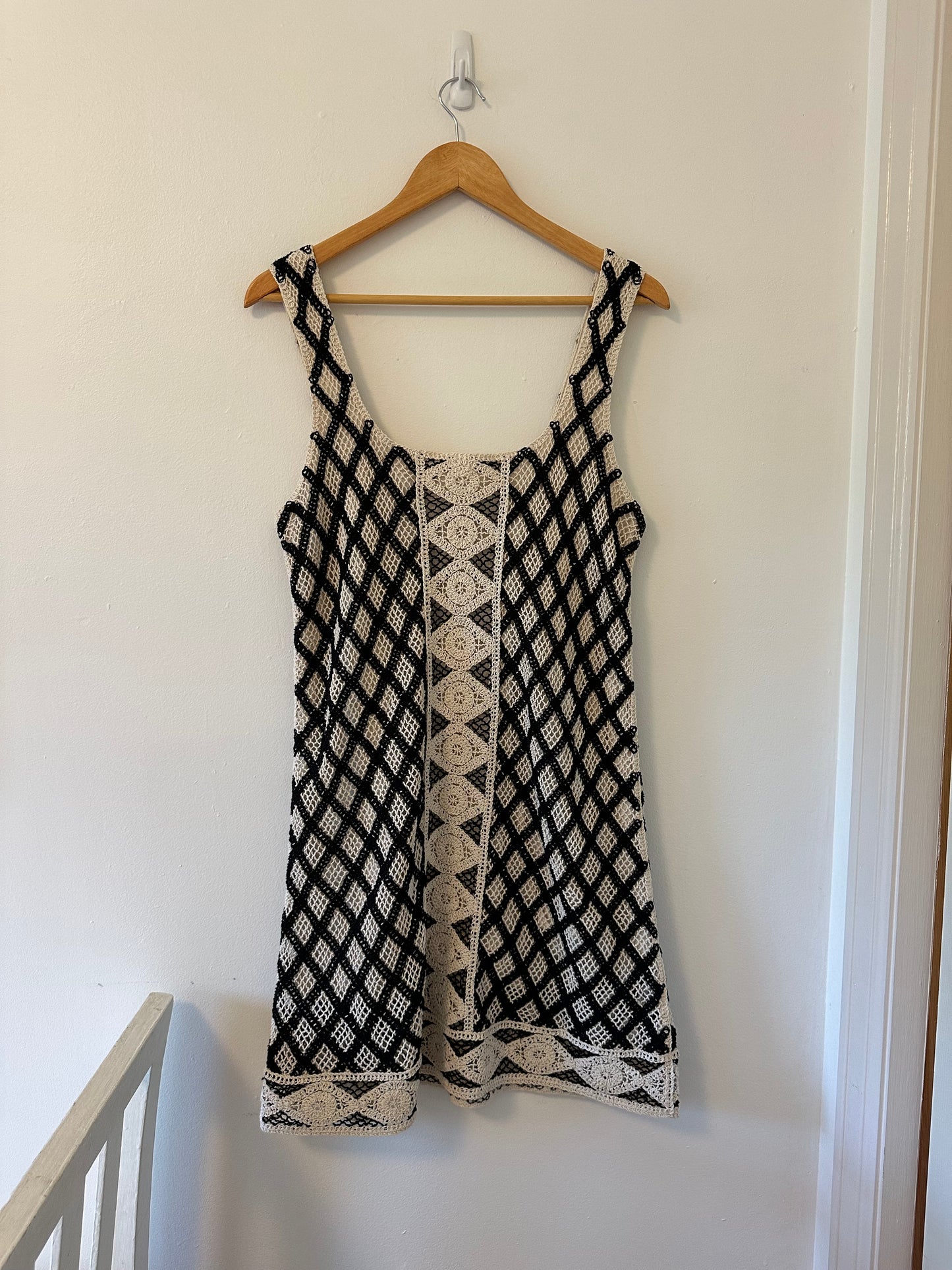 Z Supply Playa Dress in Black and Cream Crochet - Size Medium