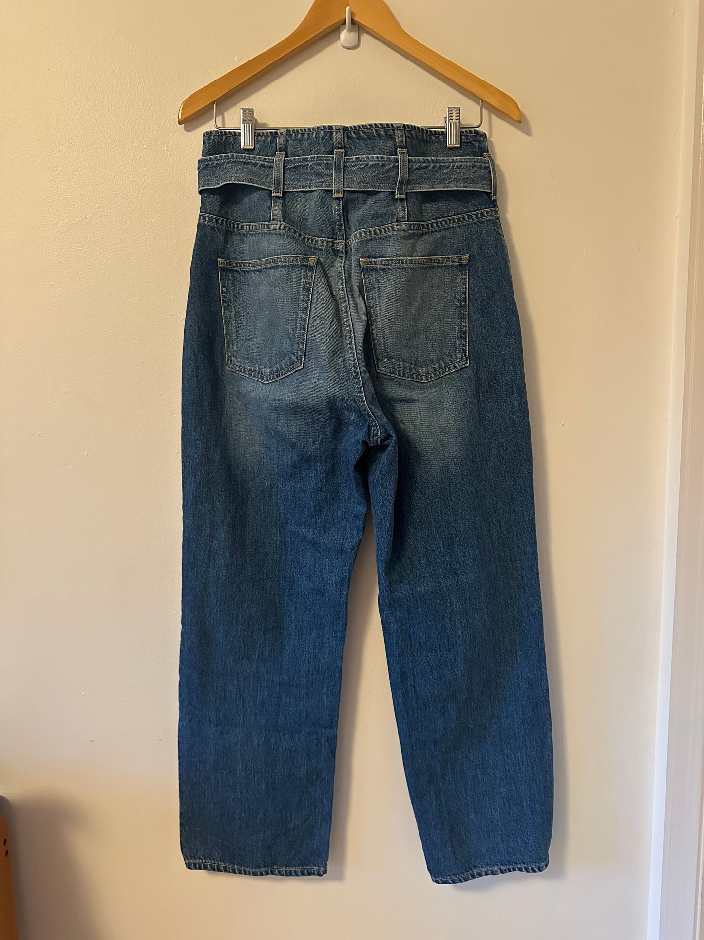3x1 High Waist Paperbag Belted Cotton Blue Denim Jeans | Size 27