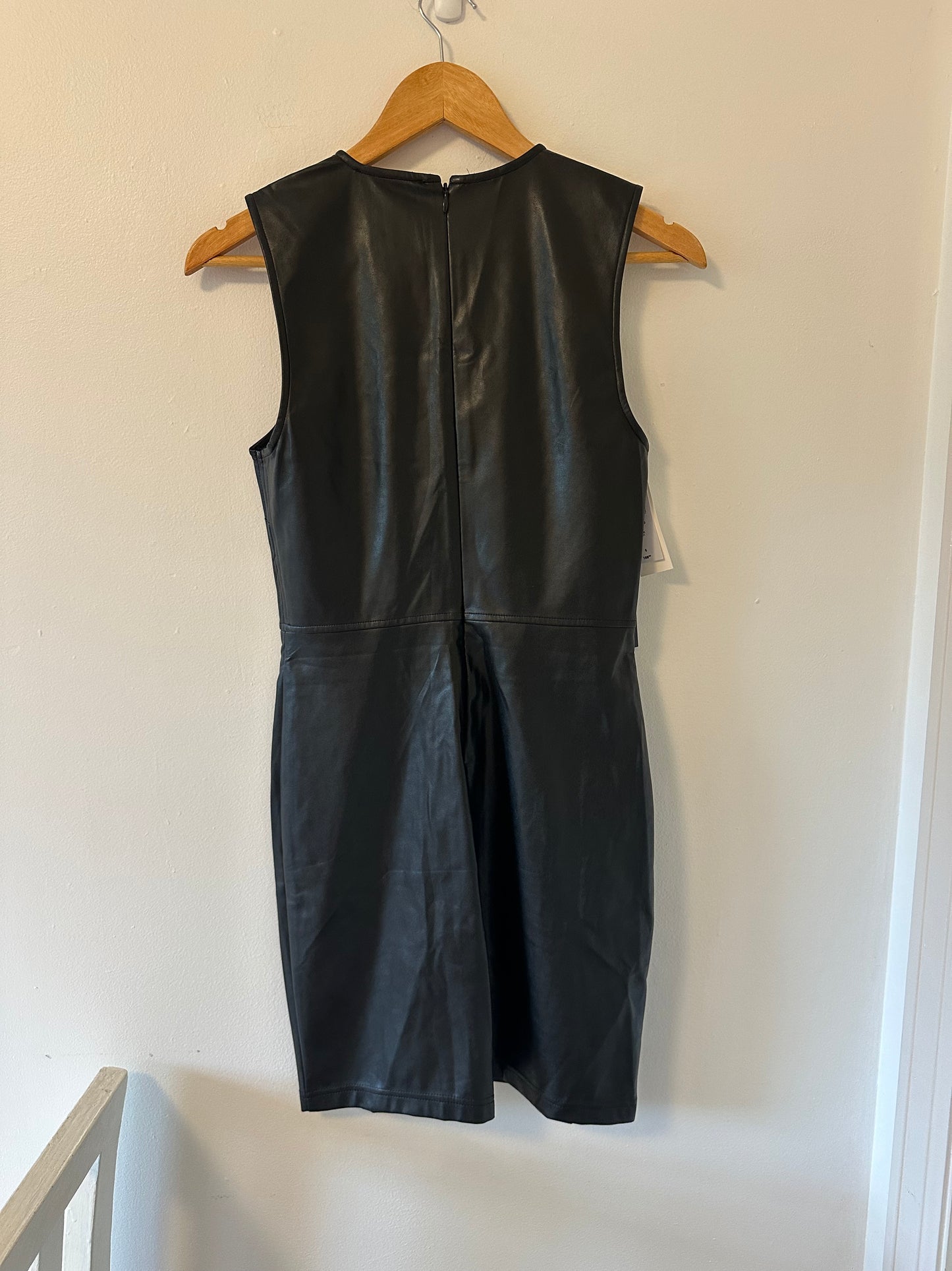 NWT Aritzia Cannes Black Crewneck Faux Leather Mini Dress - Size 6