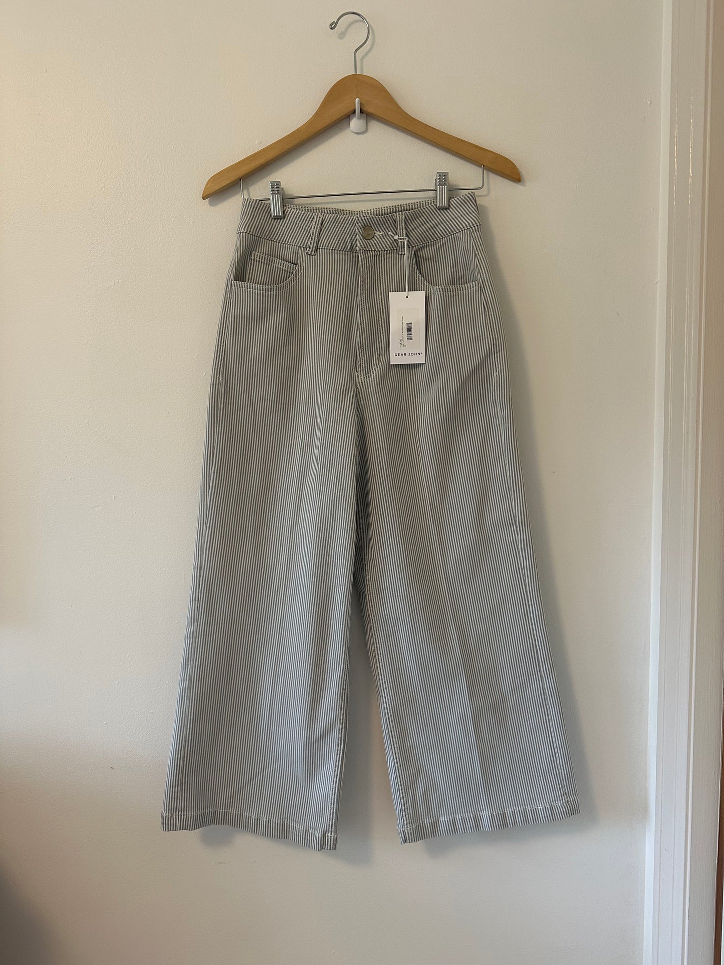 NWT Dear John Audrey Wide Leg Striped Jeans in Railroad Gray Stripe | Size 26