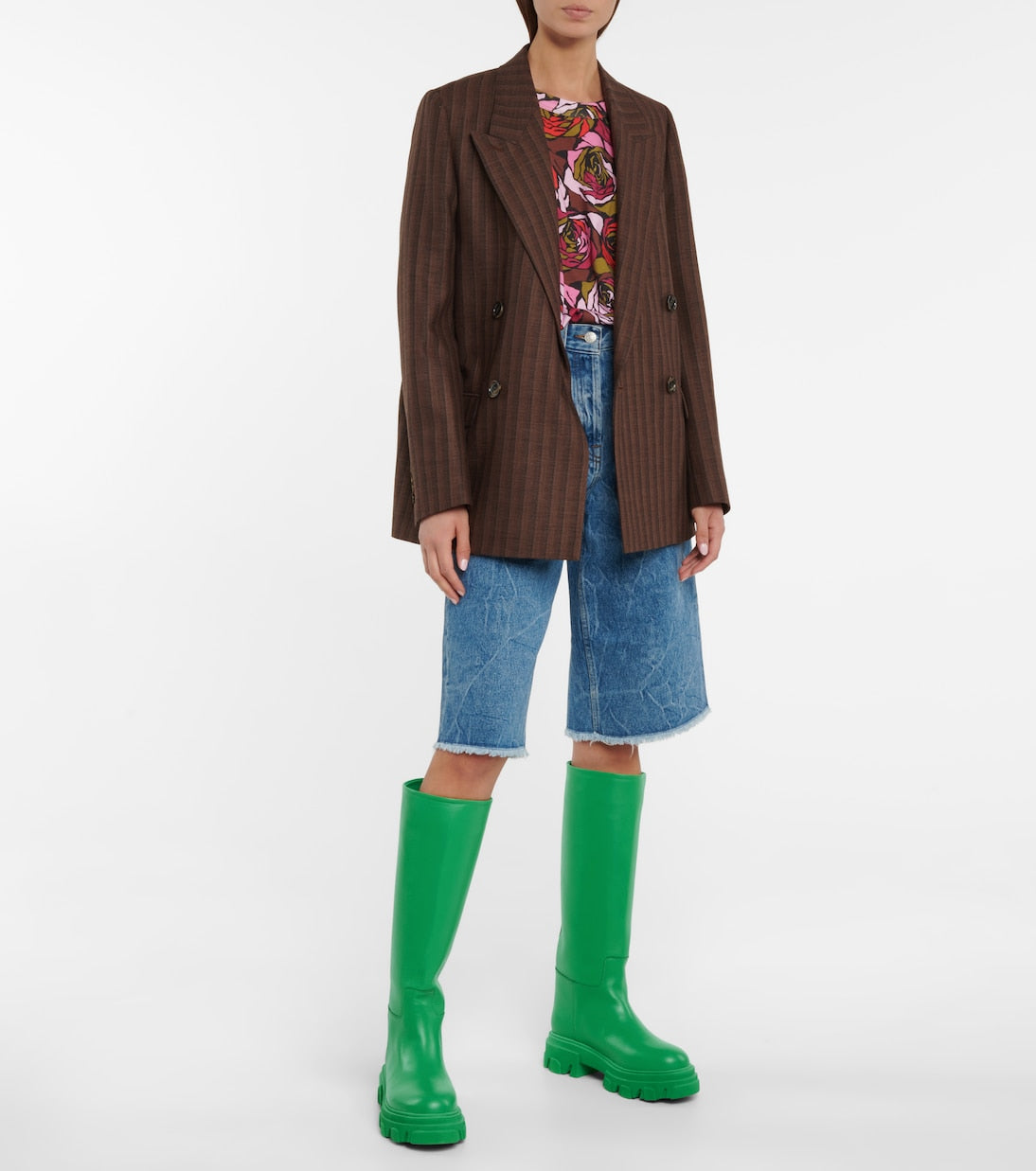 Gia Borghini x Pernille Tall Green Leather Knee High Rain Boots | Size 38.5