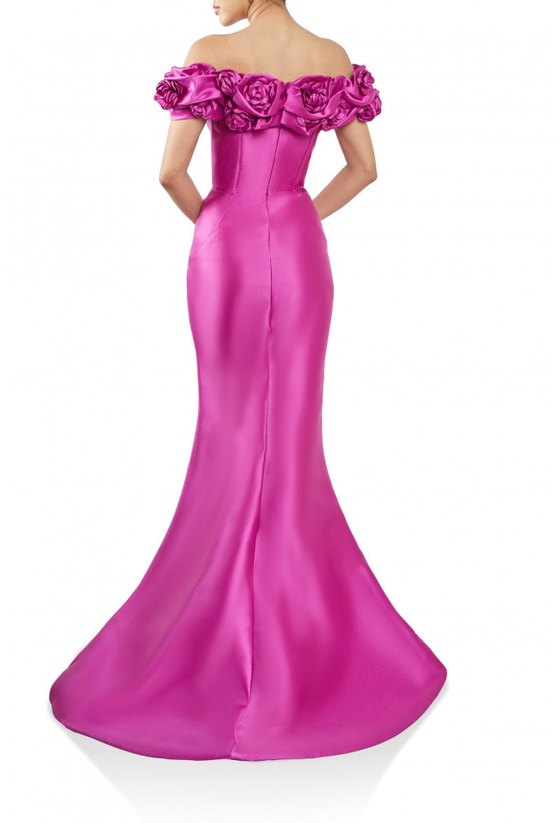 Terani Couture - Fuschia Off The Shoulder Prom Formal Gown | Size 10
