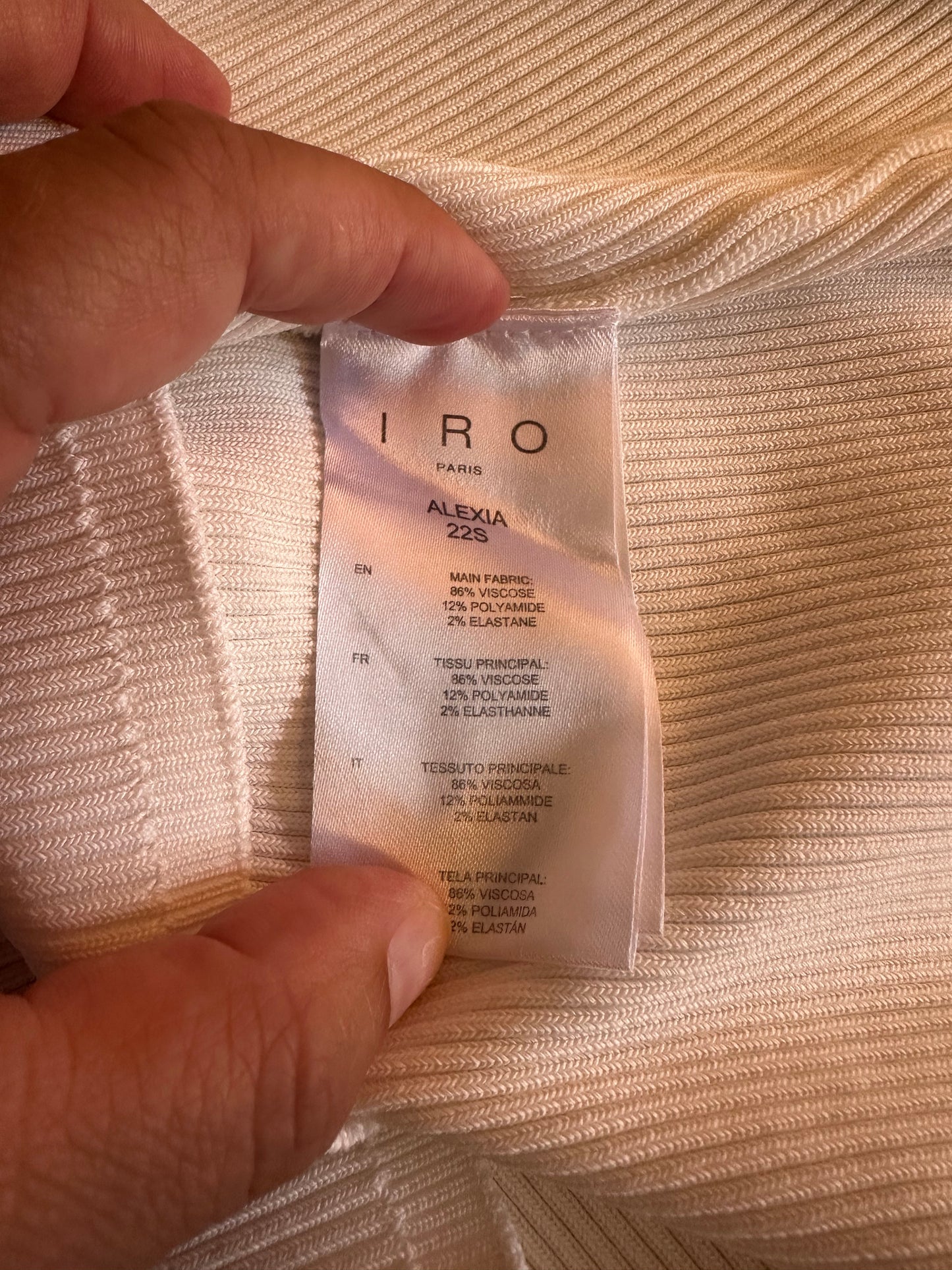 IRO Paris Alexia White Ribbed Sleeveless Top - Size XL