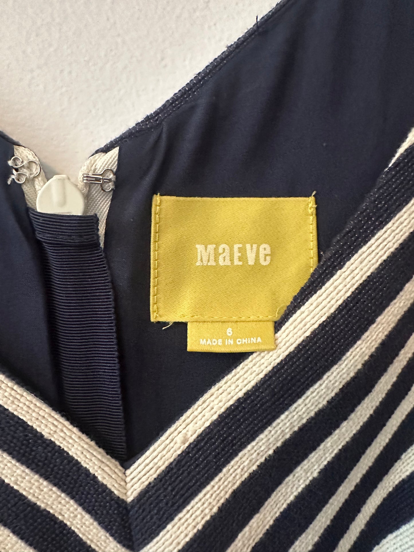 Maeve Black and White Striped V-Neck Mini Dress | Size 6