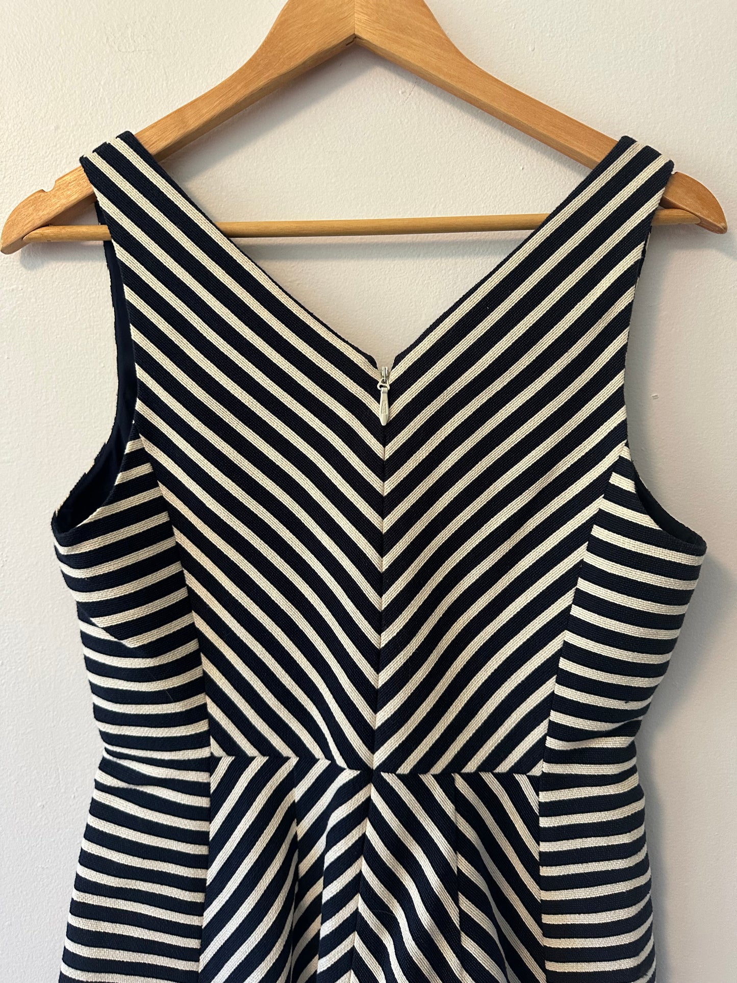 Maeve Black and White Striped V-Neck Mini Dress | Size 6