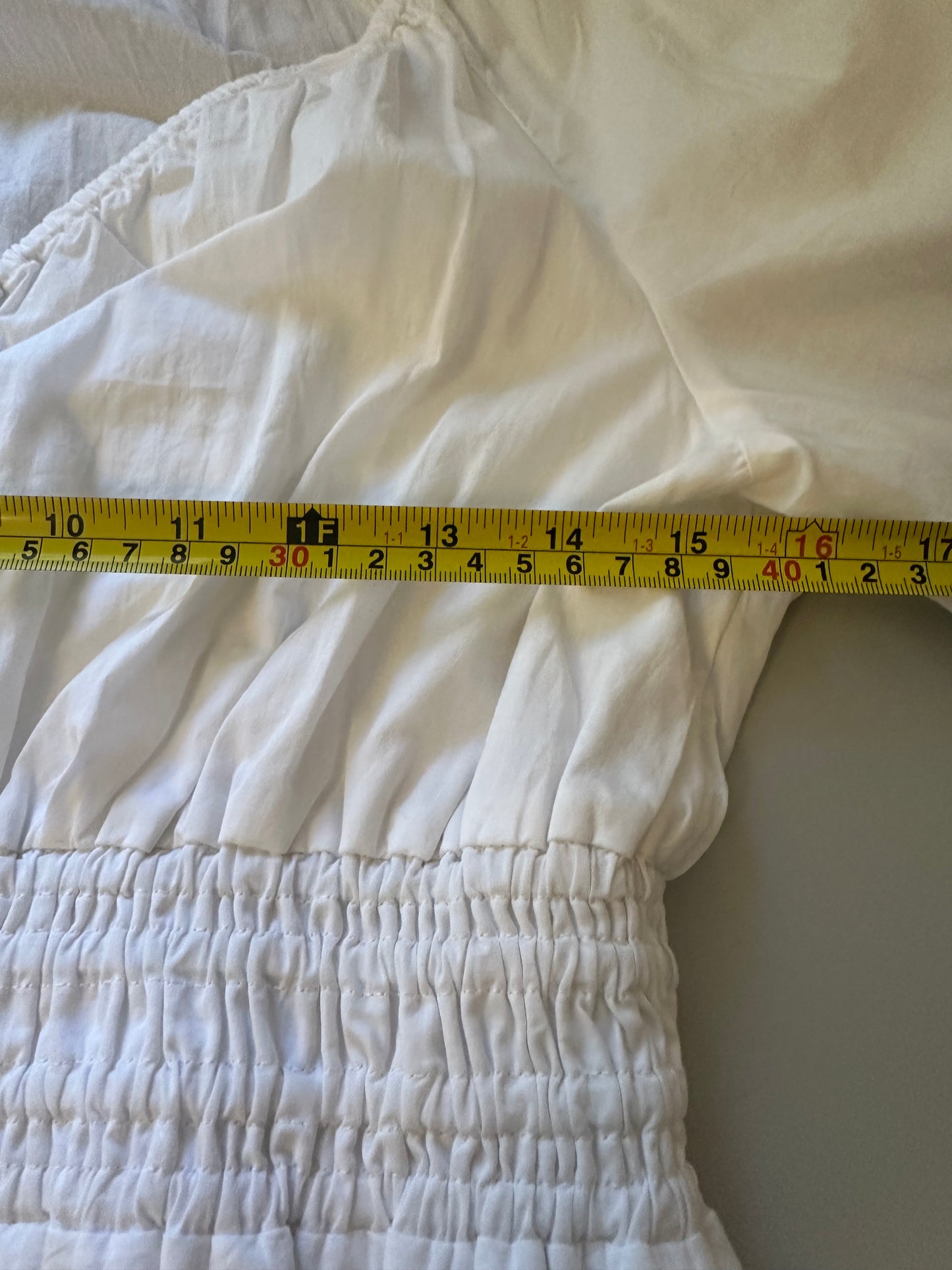 J. Crew V-Neck Cotton Blouse with Smocked Waist in White | Size Small