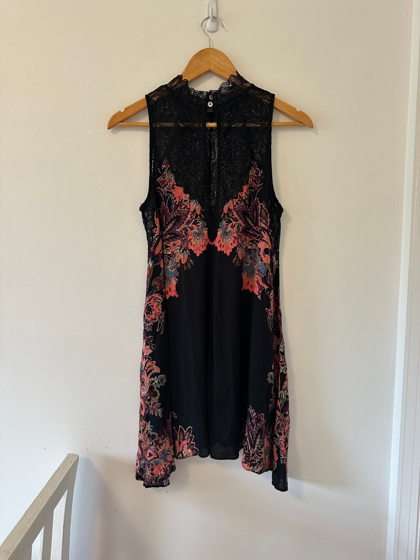 Free People Marsha Floral Lace Black Mini Dress - Size Small