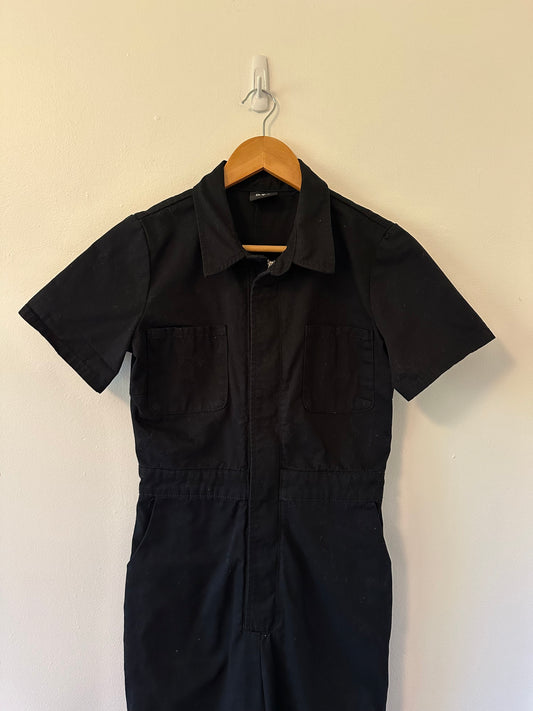 BDG Urban Outfitters - Black Short Sleeve Collared Zip Up Jumpsuit | Size Small