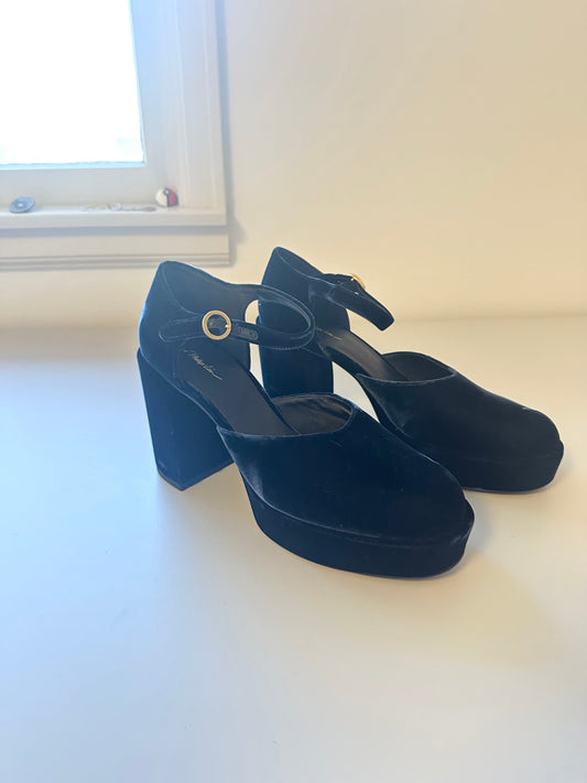 3.1 Phillip Lim Naomi Navy Velvet Platform Maryjane Heels | Size 39.5