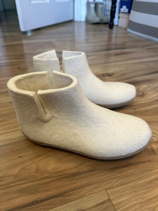 Glerups Felted Wool Leather Sole Bootie Slippers in Ivory - Size 7.5 / EU 38