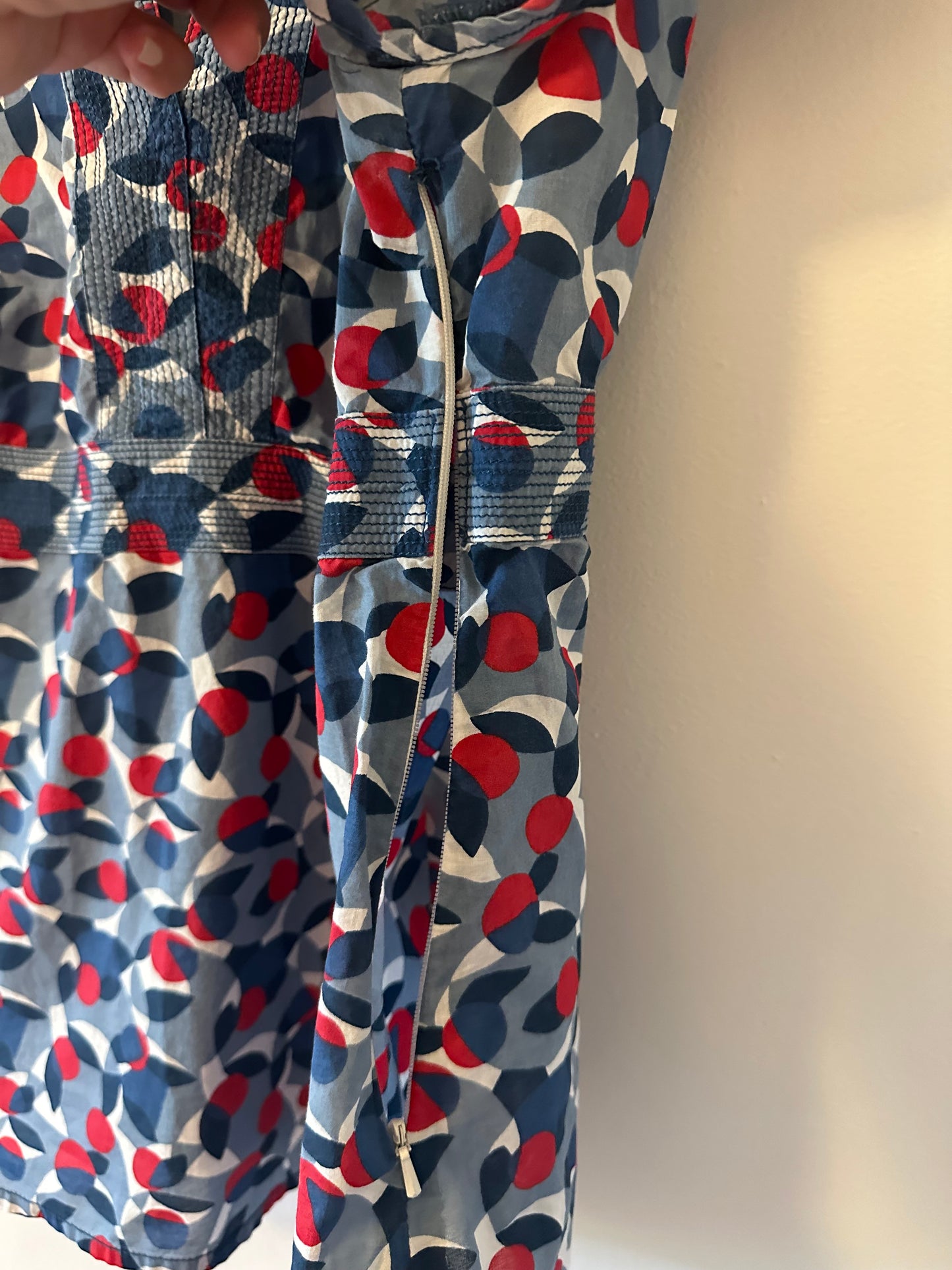 Boden Notch Neck Poplin Blue and Red Patterned Blouse - Size 12
