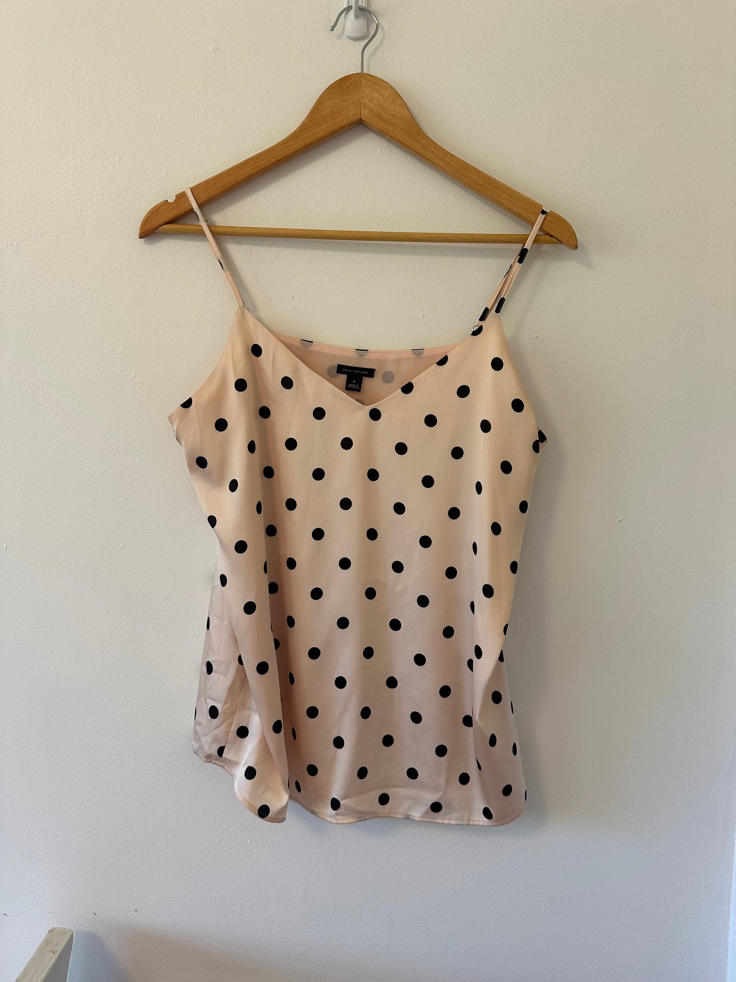 Ann Taylor Polka Dot Spaghetti Strap Top - Pink and Black in Size Medium