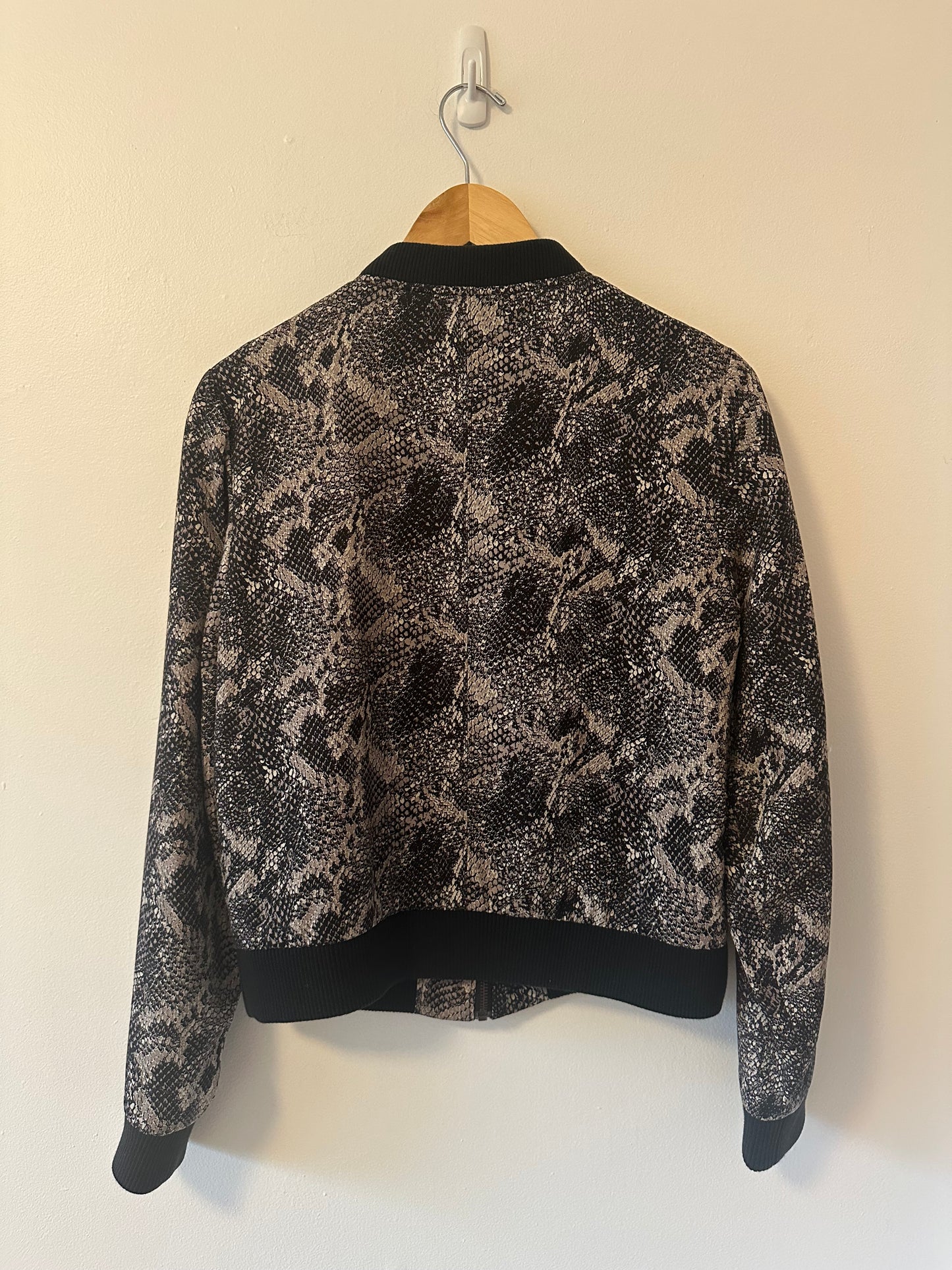 Banana Republic Black and Gray Snake Print Bomber Zip Up Jacket | Size Small