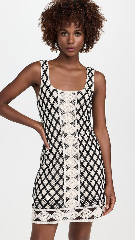 Z Supply Playa Dress in Black and Cream Crochet - Size Medium
