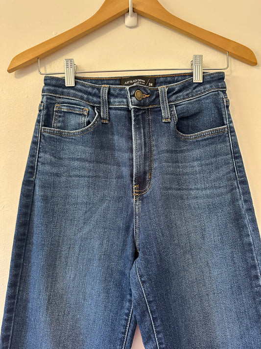 Just Black Vintage Straight Leg Raw Hem Jeans in Deep Blue | Size 26