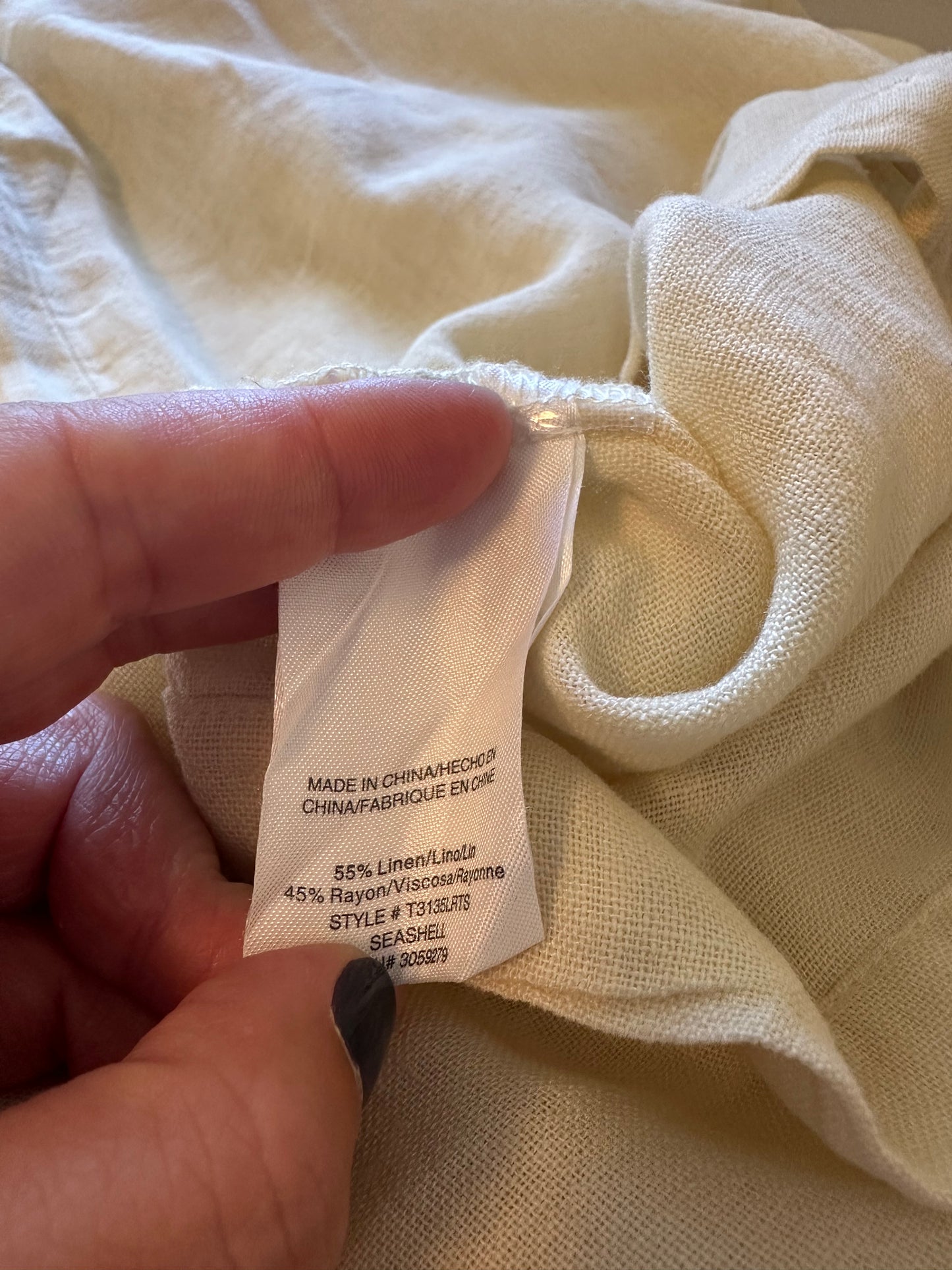Thread & Supply Off-White Collared Linen Blend Shirt | Size Medium