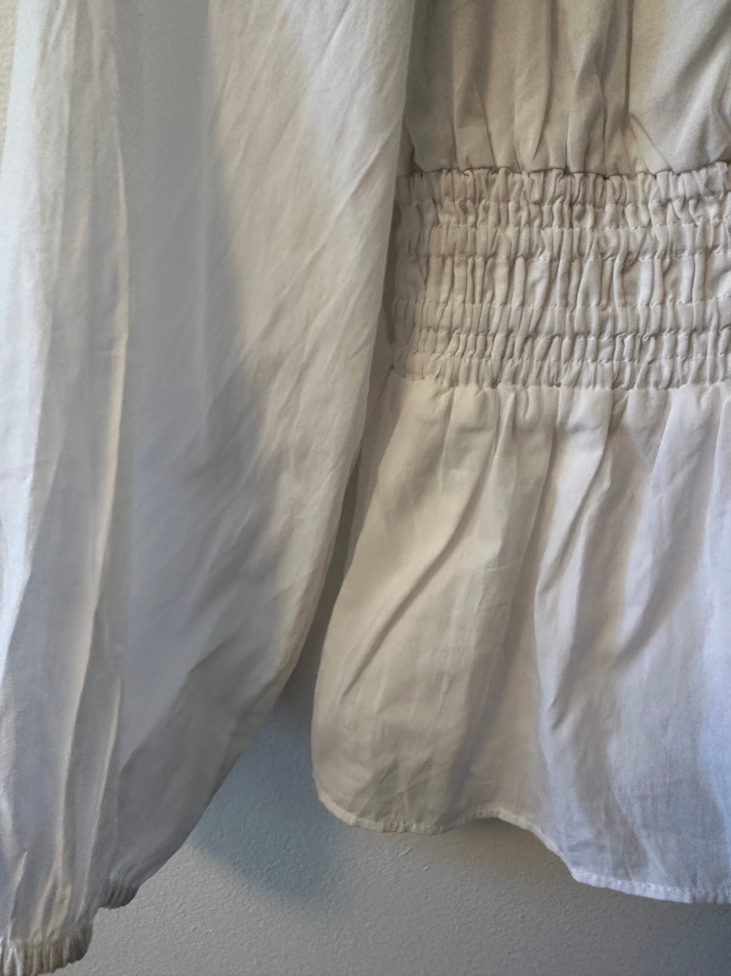 J. Crew V-Neck Cotton Blouse with Smocked Waist in White | Size Small