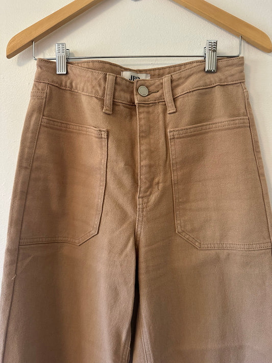 Just Black Light Brown Patch Pocket Denim Wide Leg Pants | Size 27