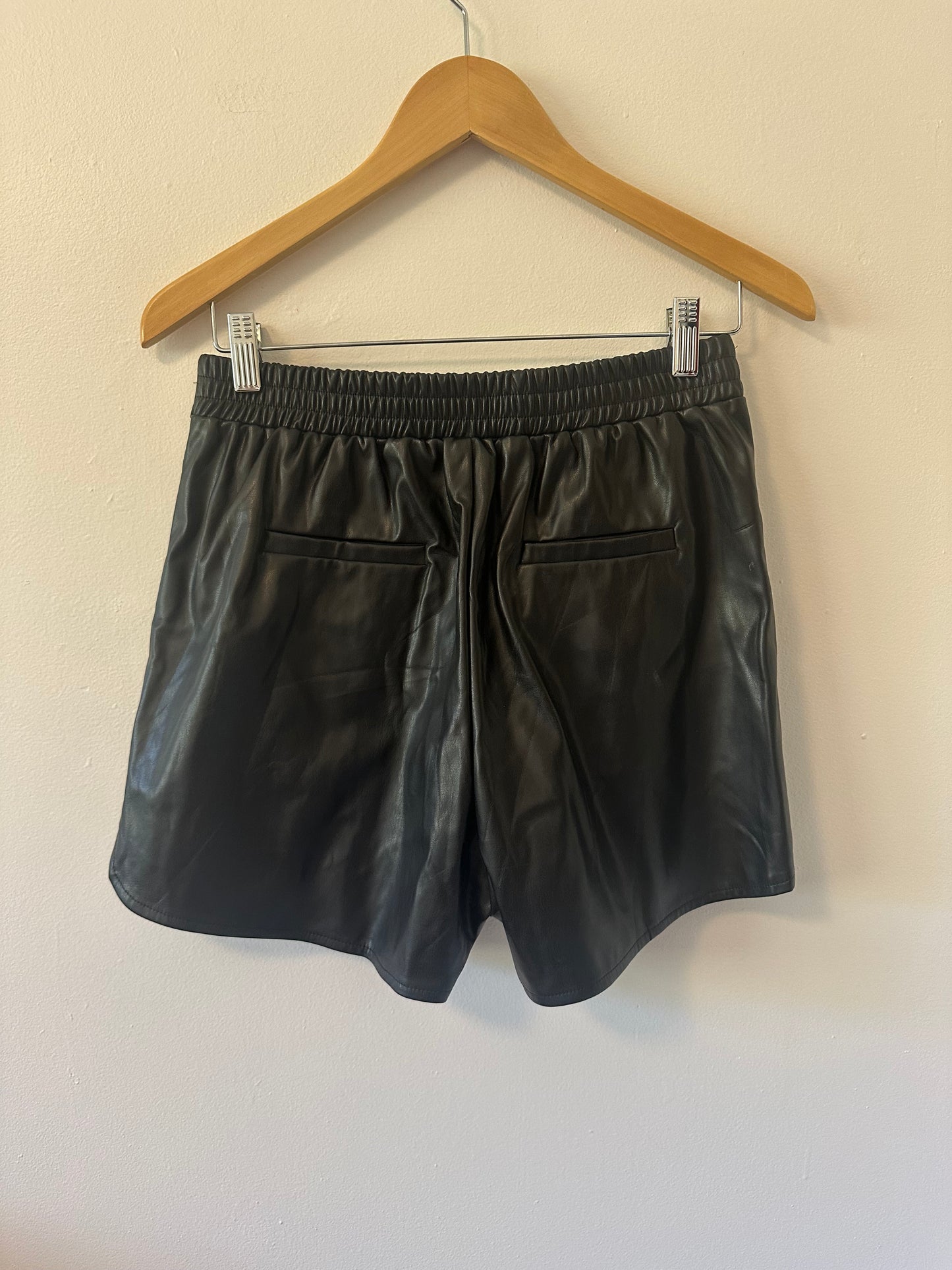 Luvamia High Waist Black Faux Leather Women's Shorts | Size Medium