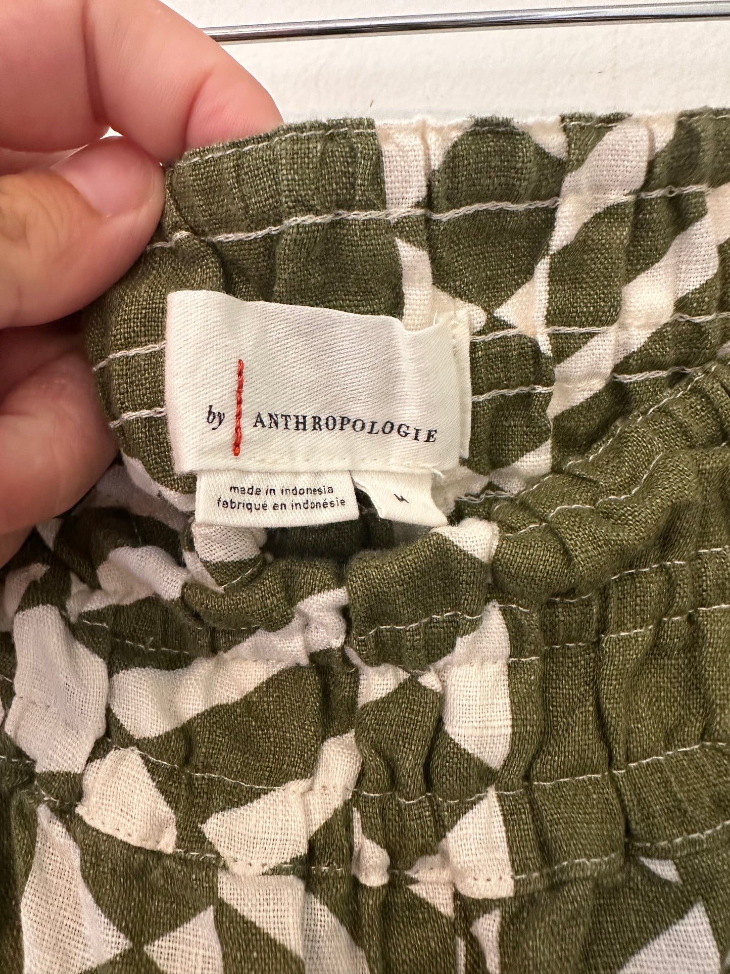 Anthropologie The Somerset Wide Leg Linen Pants in Green and White - Medium