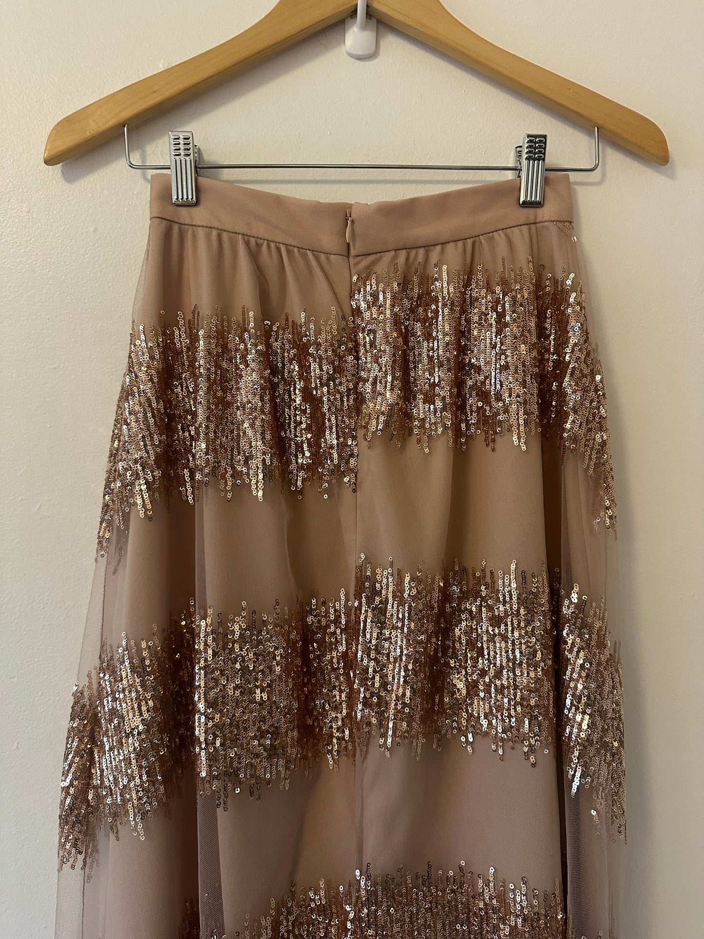 NWT Anthropologie Eva Franco Revelry Maxi Skirt in Blush Rose Sequin Tulle