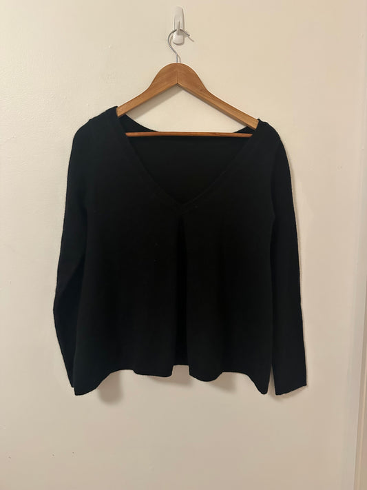 Cortland Park Cashmere Boatneck Sweater with V in the Back in Black | Size XS