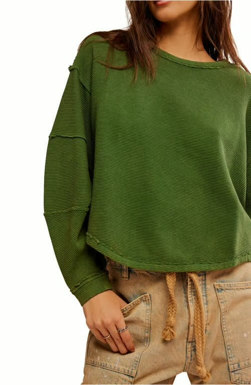 We The Free Total Eclipse Long Sleeve Ribbed Oversized Tee in Green | Size XS