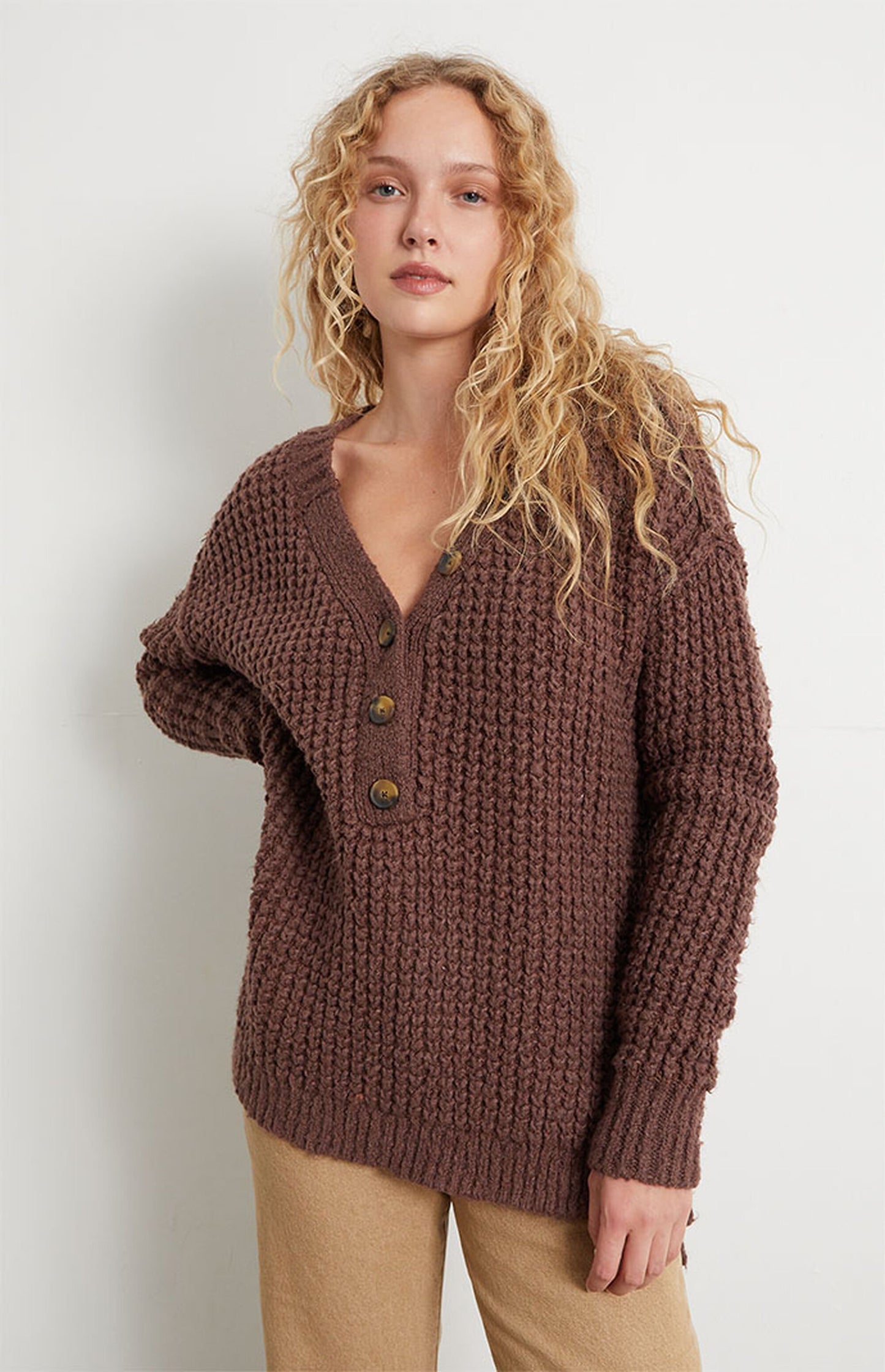 Free People Whistle Thermal Henley Long Sleeve Top - Size XS