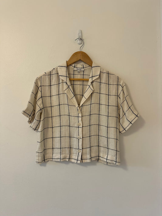 Madewell Linen-Blend Resort Crop Shirt in Windowpane | Size XS