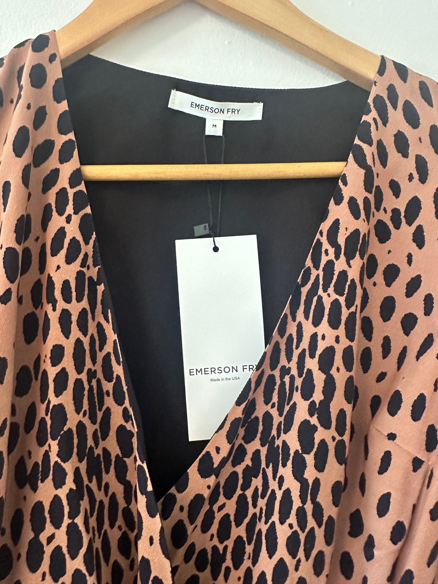 Emerson Fry Brown Animal Print Wrap Blouse 3/4 Sleeve Size Medium