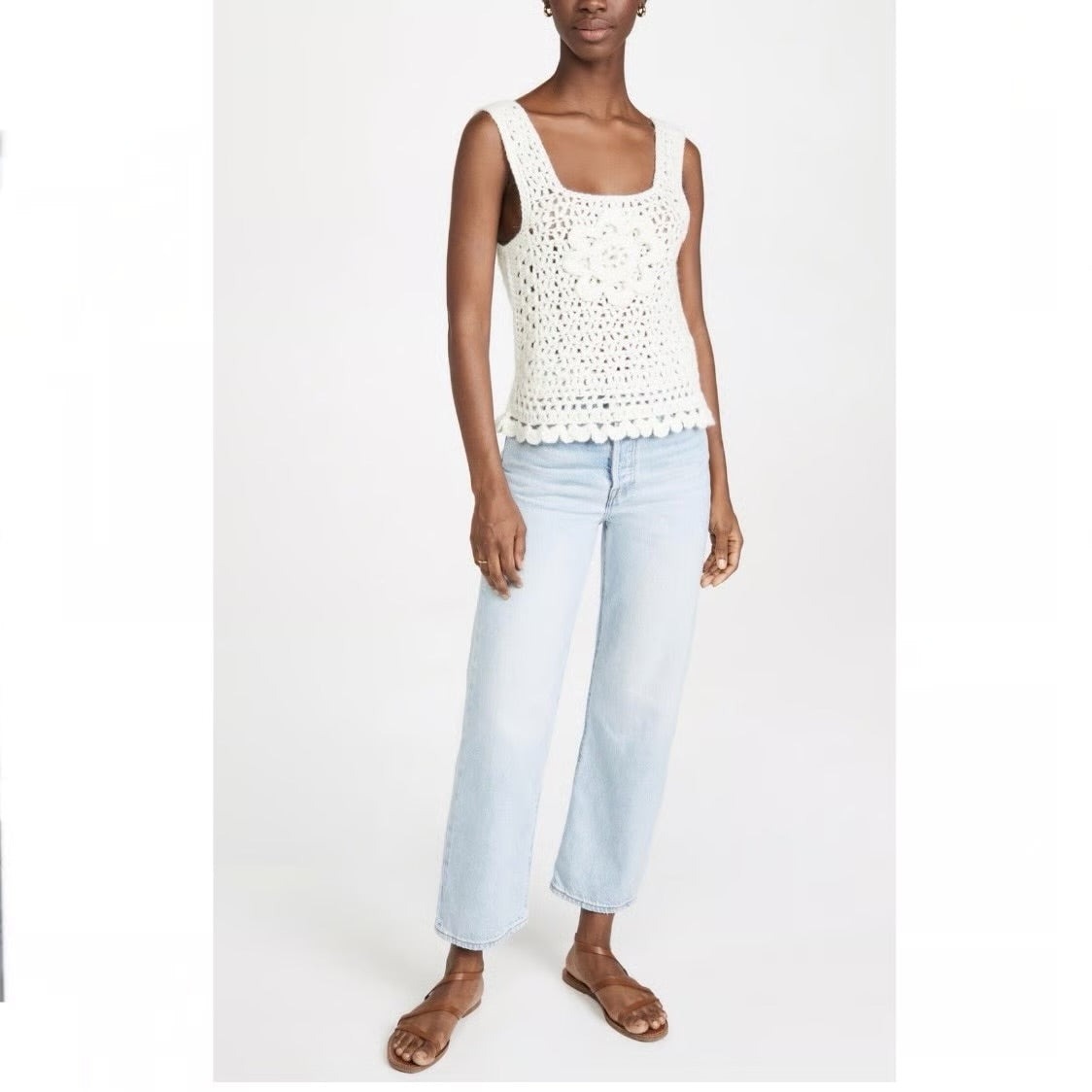 Batsheva Daisy Crochet Tank Top in Cream | Size Medium