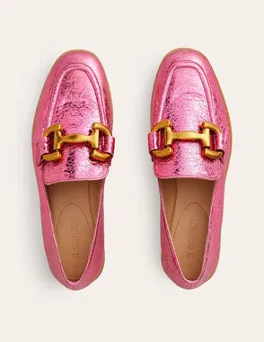 Boden Iris Snaffle Metallic Pink Loafers with Gold Detail | Size 39