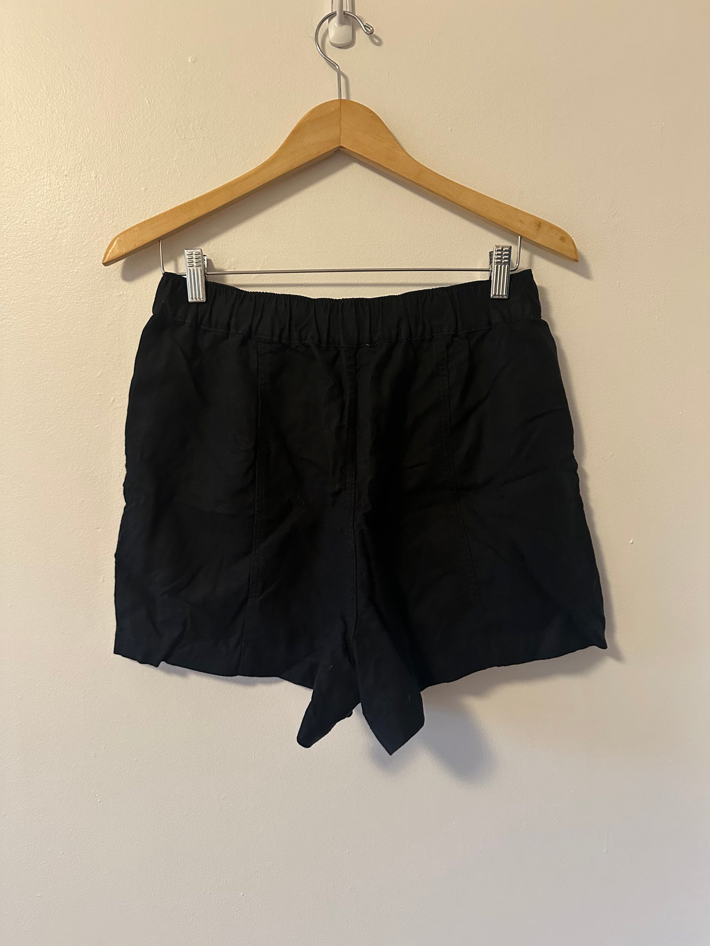 Madewell Linen Blend Black Relaxed Pull On Elastic Waist Shorts with Pockets | Size Small