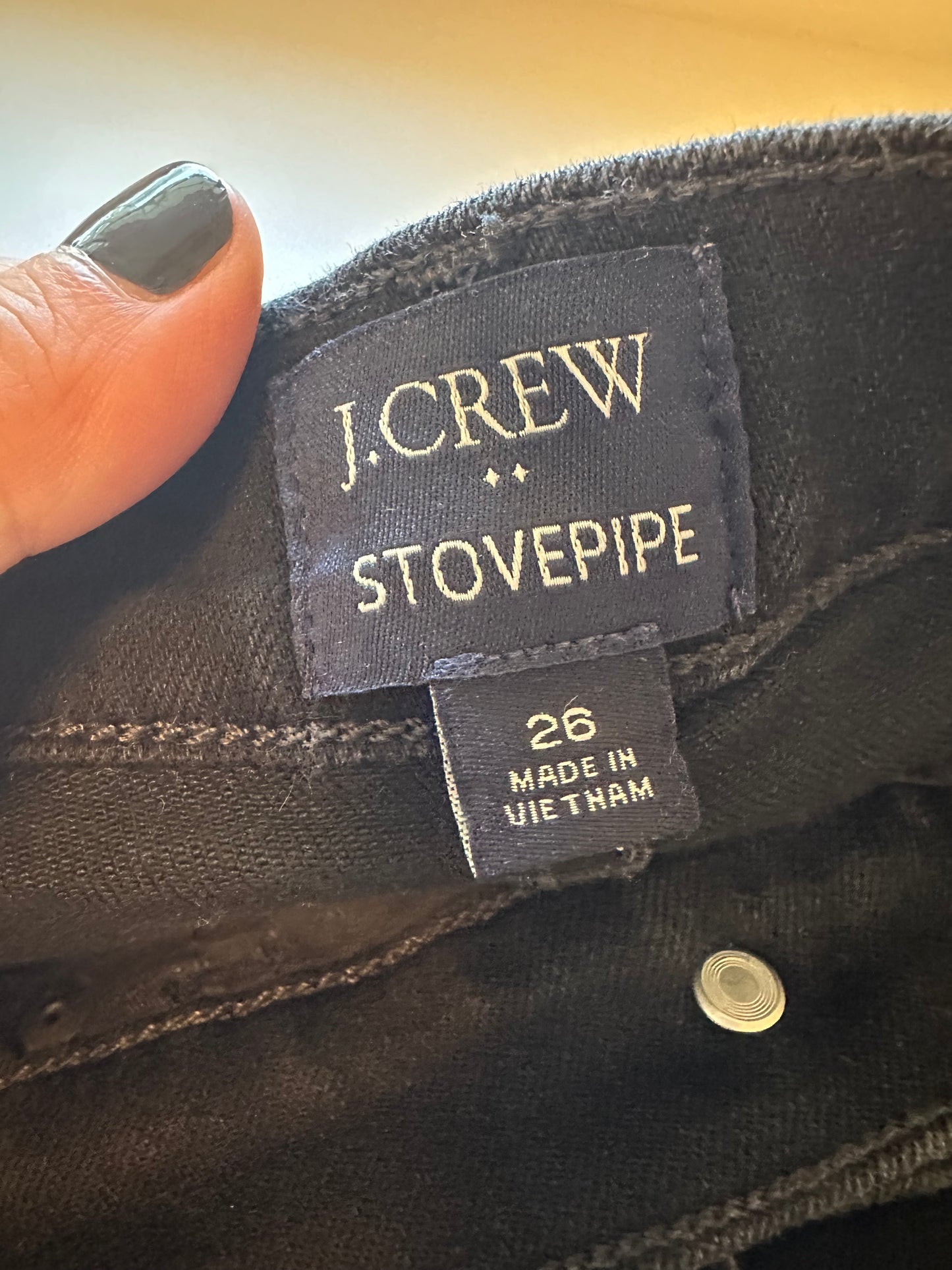 J. Crew High Rise Black Stovepipe Exposed Button Fly Jeans | Size 26