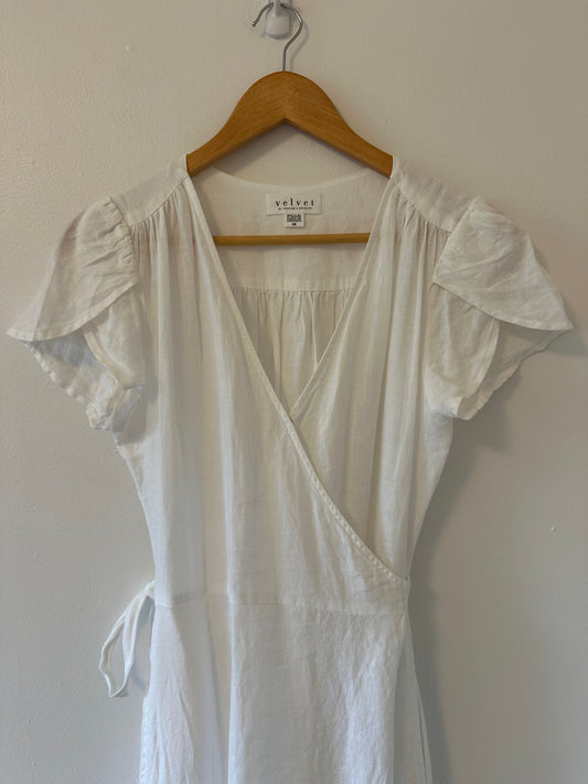 Velvet by Graham & Spencer White Linen Wrap Dress - Size XS